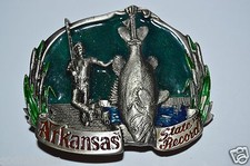 Vintage ARKANSAS State Record Fishing BASS 1994 Colored Belt Buckle MINTY