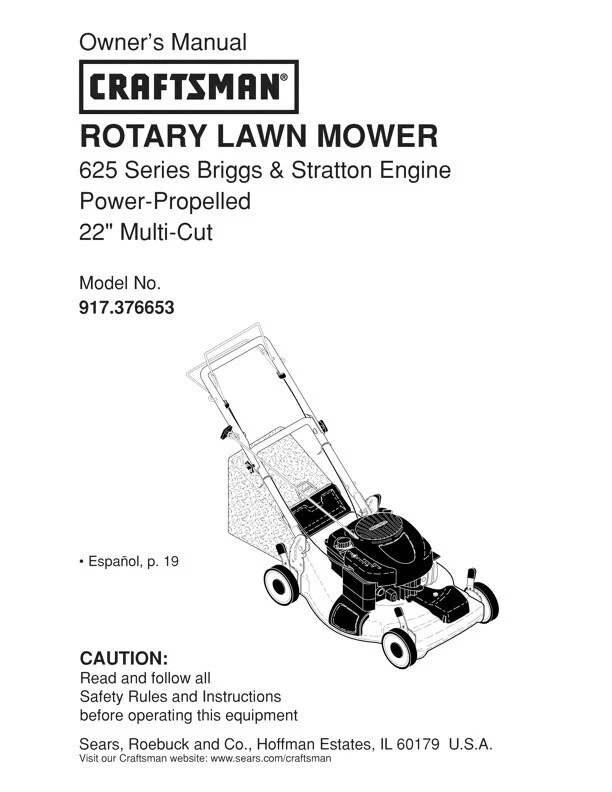Owner s Manual Sears Craftsman 625 Series Rotary Lawn Mower
