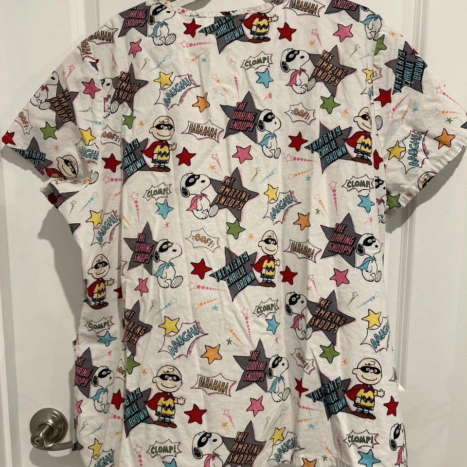 Peanuts Snoopy Charlie Brown Scrubs Top 2x - Image 4 of 4