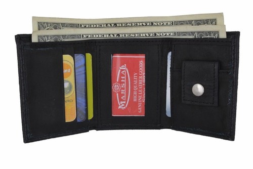Kids Leather Ostrich imprint Trifold Mini Boys Wallet 3" x 2.5" Christmas Gift - Picture 2 of 12