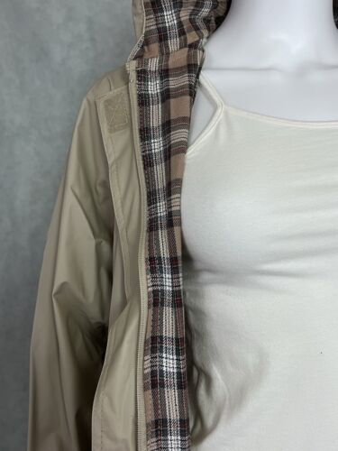 Totes Rain Jacket PVC Plaid Flannel Lined Beige Full Zip Size Small Hooded - Picture 12 of 22