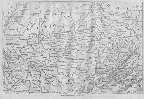 CIVIL WAR MAP OF KENTUCKY LOUISVILLE TENNESSEE NORTH CAROLINA UNION REBEL CAMP 