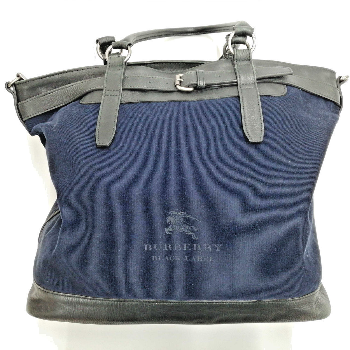 Burberry Blue Label 2way Shoulder Tote Bag Navy Corduroy Leather  