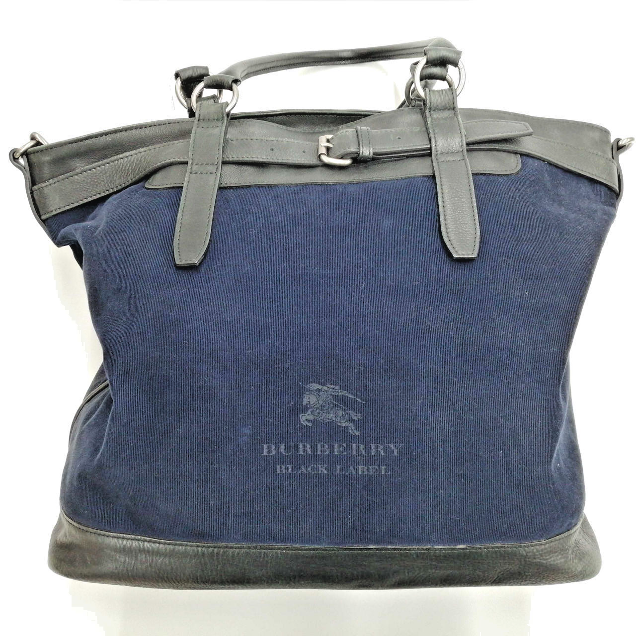 Burberry Blue Label 2way Shoulder Tote Bag Navy Corduroy Leather Used
