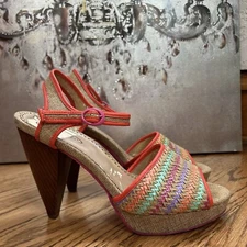 Poetic License Chevron Woven Open Toe Wooden Heels Size 9