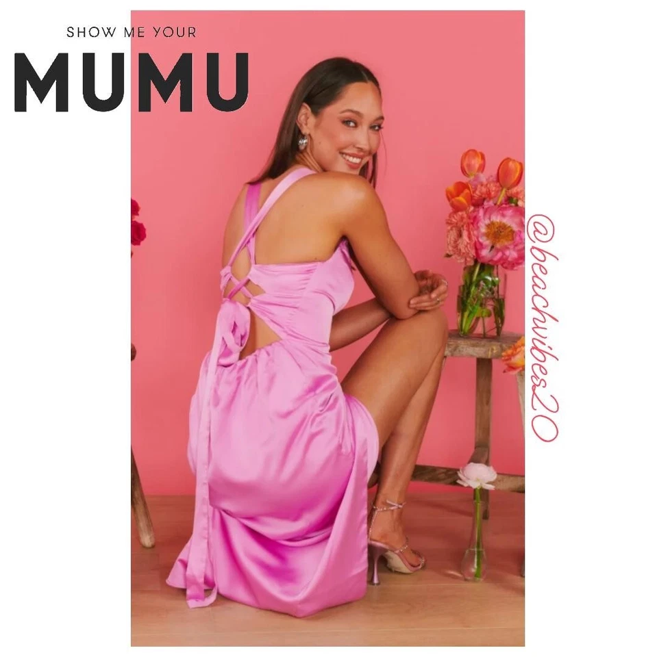 Vestido SHOW ME YOUR MUMU Mina Midi Púrpura Rosa Lujo Satén Mediano Nuevo con Etiquetas O-164 Foto 4 de 4