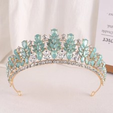 Baroque Green Opal Wedding Headband Crystal Bridal Crowns Tiaras Hair Jewelry