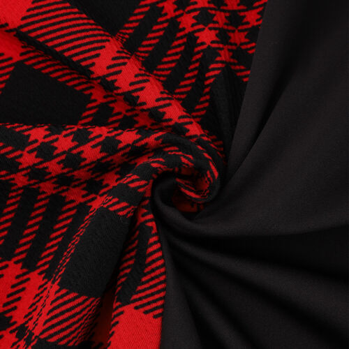 Women's Check Round Neck Skater Dress Long Sleeve Plaid Party Swing Dresses US - Picture 13 of 14