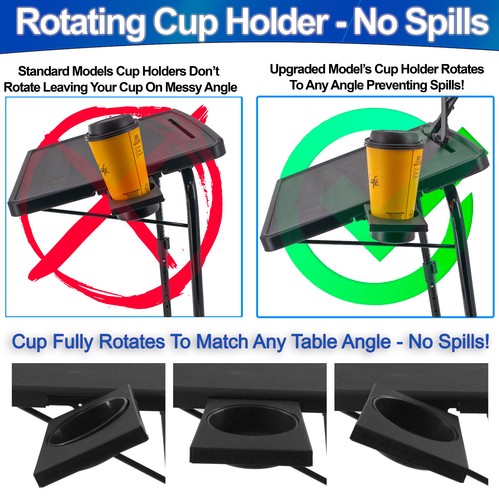 TV Table Tray Folding XL Portable, Sturdy Rotating Cup Holder Tablet Book Stand - Picture 5 of 11