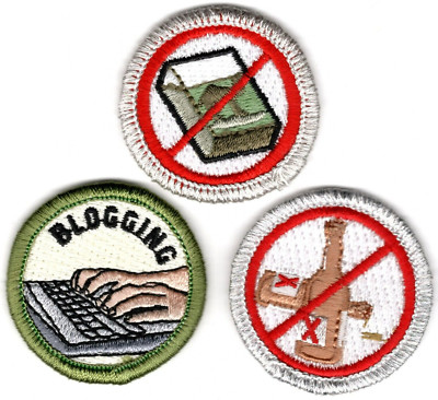 Spoof Merit Badges  - Three (3) Badges 1 1/2'' ''No Drink/No Smoke/Blog''