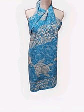 Pareo Sarong Hawaiian Cover Up Lava Wrap  Sky Blue Grey Honu Turtle  Unisex