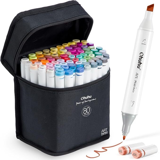 Ohuhu Marker Pens 80 Colors 81 Pens Thick and Thin Both Ends