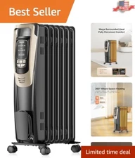 Champagne Electric Oil-Filled Heater with Remote & 5 Temp Settings - Safe & E...