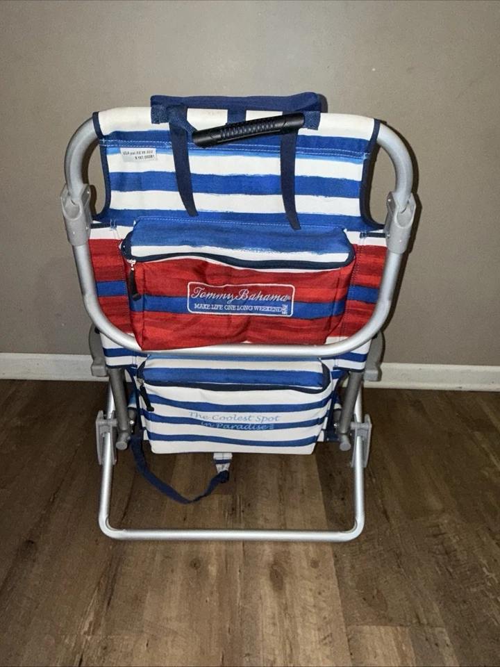 Tommy Bahama Mochila Plegable Silla de Playa Rojo Blanco Azul Colores De Colección Foto 3 de 4