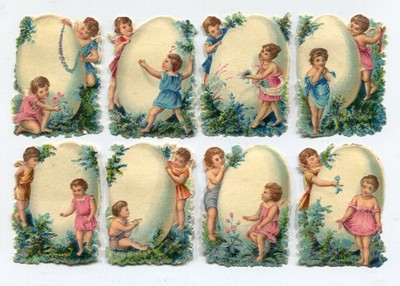 Glanzbilder Oblaten scraps  Ostern  Eier Kinder Engel Blumen  5,5 cm