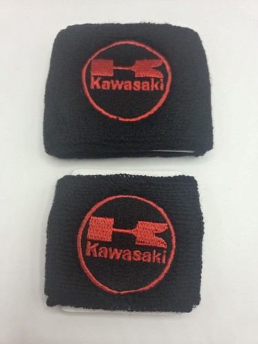 Kawasaki Large & Small Brake Reservoir Sock Covers In Black With Red Logo - Picture 2 of 2