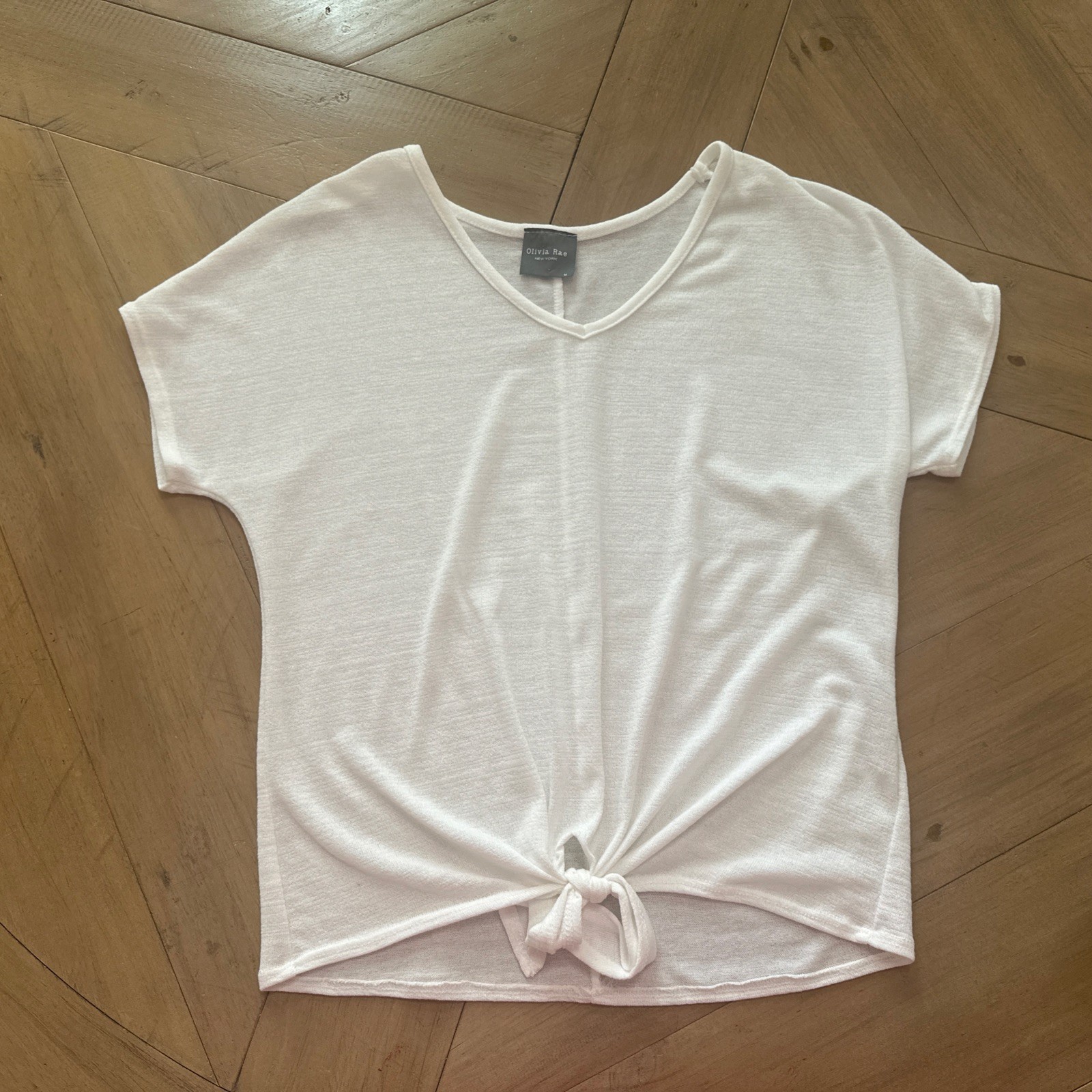 Olivia Rae New York Women’s White Short-Sleeve Blouse with Front Tie, Size M