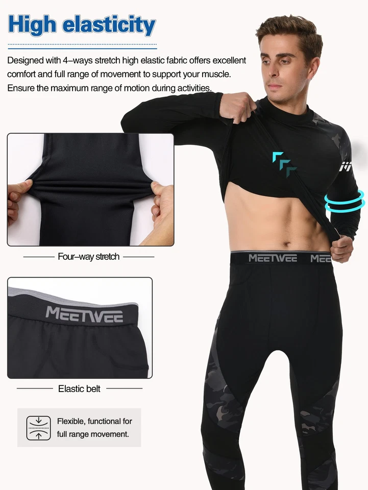 2 Sets 4 Packs Men's Thermal Underwear Winter Warm Long Johns Shirts Tops Bottom - Image 4 of 4