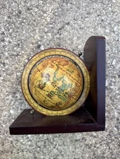 Vintage Old World Terrestrial Zodiac Wooden Globe Book End Made In Italy