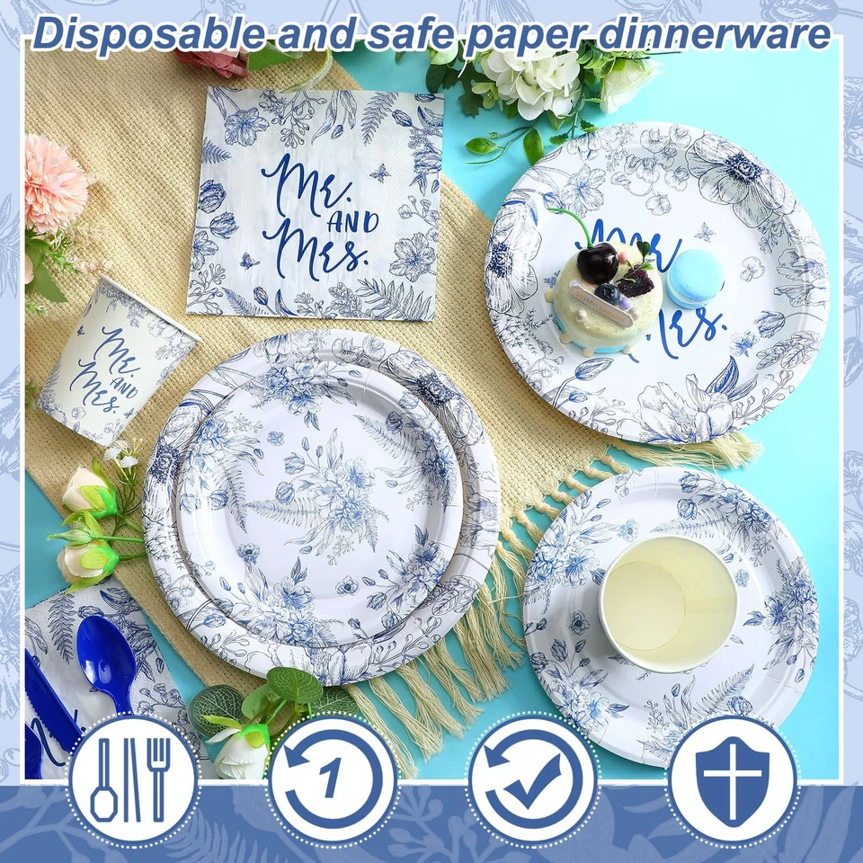 250 Pcs Mr. and Mrs. Bridal Shower Plates Napkins Sets 50 Pcs 9'' Dinner Plat... - Image 4 of 4
