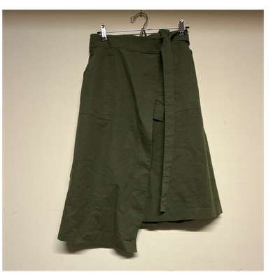 EVERYBODY & EVERYONE Green Asymmetric Wrap Midi Skirt Cotton Hemp Pockets Sz6/8