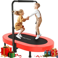 56" Double Mini Trampoline for Kids, Mini Rebounder with 5-Level Adjustable Hand