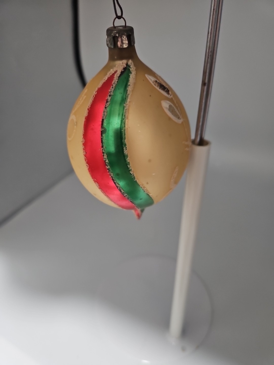 Vintage Blown Glass Glitter Stencil Mica Teardrop Christmas Ornament 5