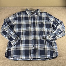 Eddie Bauer Shirt Mens XL Blue Navy Plaid Flannel Long Sleeve Button Down Casual