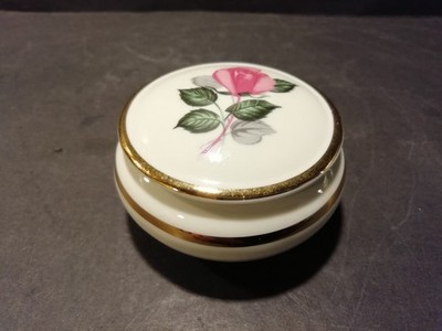 Alte BAVARIA  Pillendose mit Porzellan Rose Goldrand Made in Western Gemany