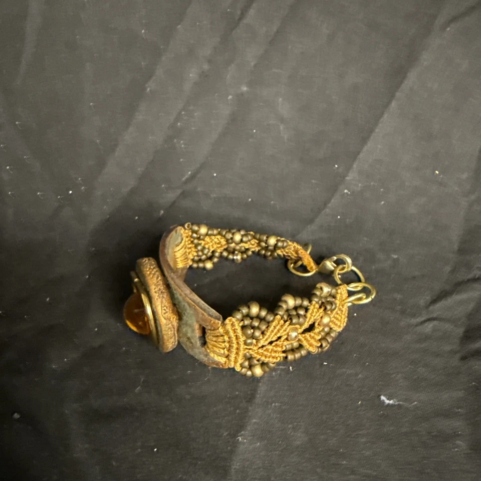 Черный, коричневый детали кожи и янтаря основной браслет с бисером ручной работы - Изображение 3 из 4