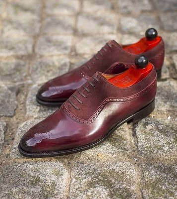 Men\'s Burgundy Leather and Suede Oxfords Handmade Men main image 2