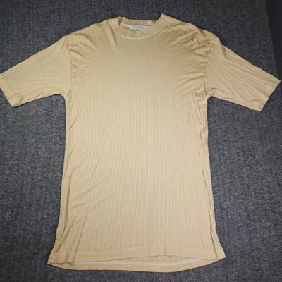 Seta Italiano Vintage 100% Silk Ribbed Crew Neck T-Shirt Size L Tan