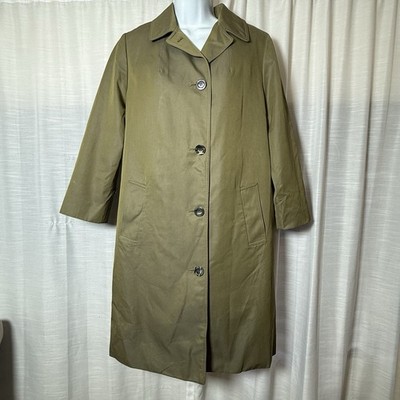 Aquascutum Trench Coat Women L Green Solid Cotton Blend Made in