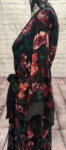 NWOT SOMA Black Silky Chiffon Multi Floral Belt Limited Edition Burnout Robe S/M - Picture 10 of 18