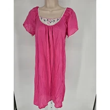 Vintage 1980s Milco Womens Sz L Nylon Midi Length Nightgown Pink Floral Top
