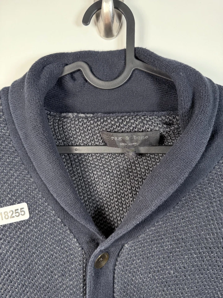 Rag & Bone Mens Button Up Shawl Collar Cardigan Sweater Blue Sz Medium 17x27 - Image 2 of 4