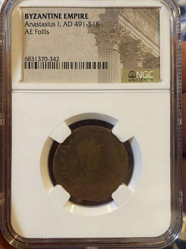 Byzantine Empire Christ Follis Ad 491-518  NGC certified. Beautiful 📈
