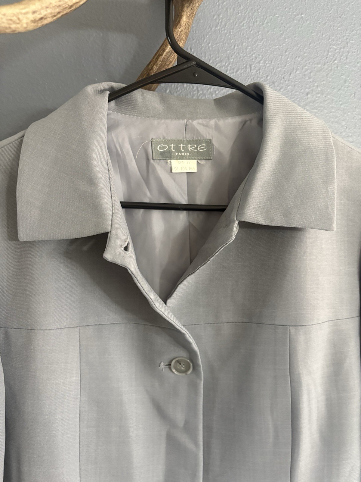 OTTRE PARIS Gray Collared Button Front Lined Long… - image 1