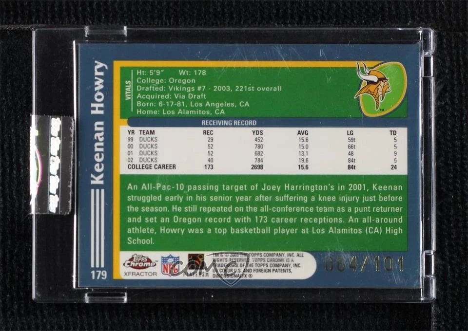 2003 Topps Chrome Rookie Gold X-Fractor /101 Keenan Howry #179 Rookie RC - Image 2 of 2