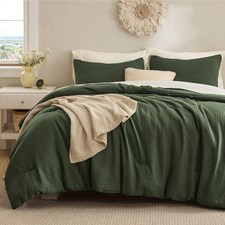 Bedsure Queen Waffle Comforter Set Dark Green Soft Breathable Bedding 3-Piece