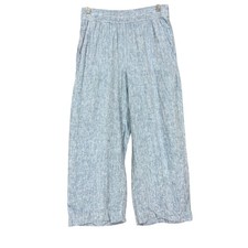Tahari Essentials Pants Womens Small Blue 100 Linen Wide Leg Elastic Waist