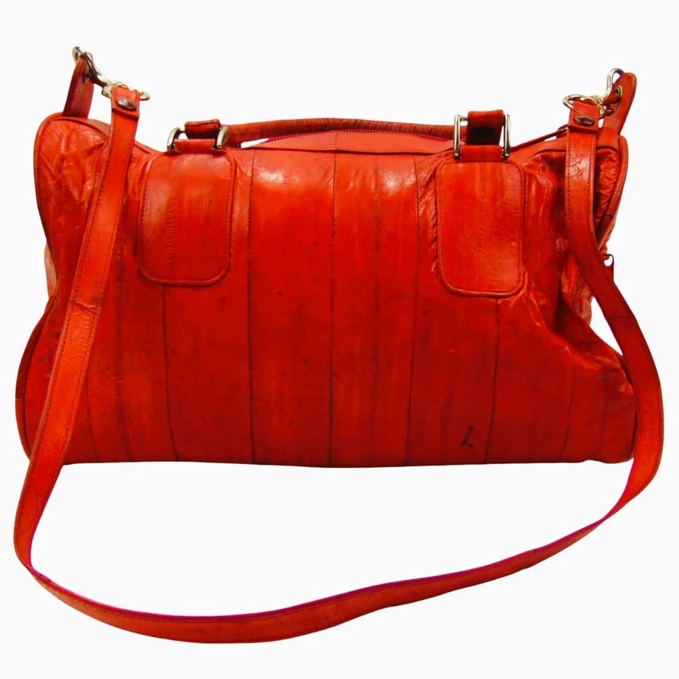Bolso de mano vintage genuino de piel de anguila roja hecho en Corea Foto 2 de 4