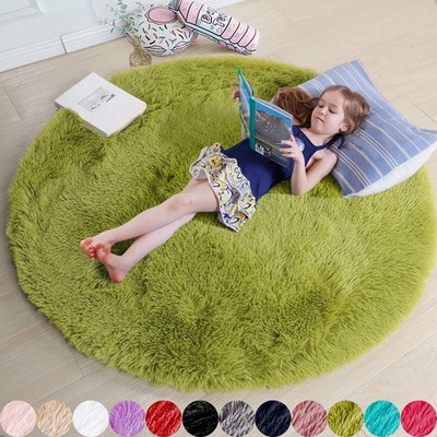 Grass Green Round Rugs 5Ft for Bedroom, Fluffy Shaggy Circle Area Rugs for Ki...