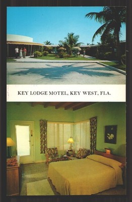 Unposted Key Lodge Motel West Florida Chrome Multi-View Interior Postcard Vtg