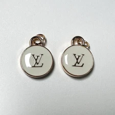 Set of 2 Louis Vuitton Zipper Pulls, White, Gold, Enamel, Metal, 15mm