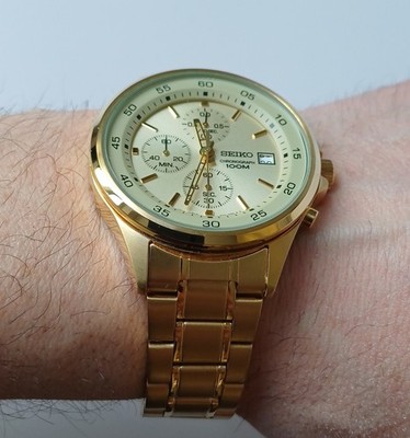 Seiko 4T57-00E0 Chronograph Gold Tone Champagne Dial Quartz Watch