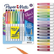 Paper Mate Flair Felt Tip Pens, Bold 1.2 1 Count Pack of 16 , Assorted