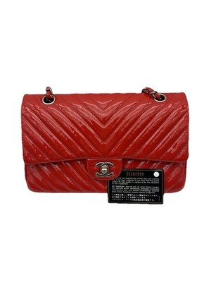 Chanel Classic Double Flap Bag Red Patent Chevron PHW 2016 PM25040467