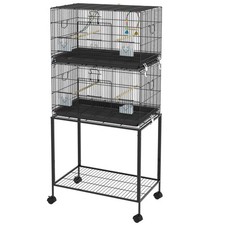 Double Stackable Breeding Parakeet Bird Cage on Wheels with Stand for Canaries