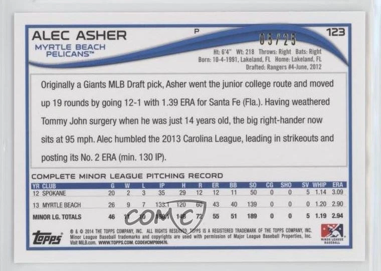 2014 Topps Pro Debut Silver /25 Alec Asher #123 - Image 2 of 2